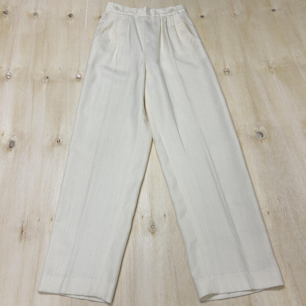 Vintage College Town Dress Pants Womens 9/10 White Herringbone Pleated USA Union